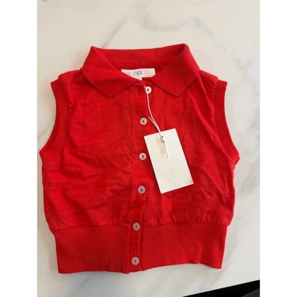 Zara Girls Red Button Front Knit Cardigan Vest 6-7 Years 122 cm NWT